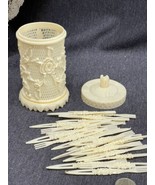 Vintage Plastic Ivory Filigree Container With Top Cover And Small Cockta... - £5.17 GBP