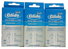 3 Pack Oral-B Glide Pro Health Threader Floss Single Use Packets 30ct Each - $22.95