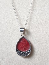 Red Sponge Coral Reversible Pendant in Sterling Silver on 18 in. Silver Chain - £15.65 GBP