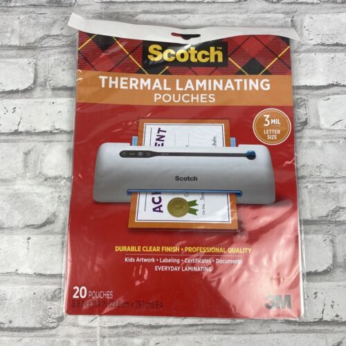 3M Scotch Letter Size Thermal Laminating Pouches 3 mil 8.9" x 11.4" 20 Pack New - $11.21