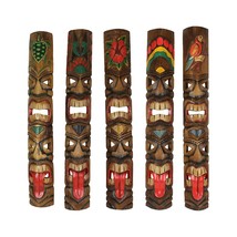 Set of 5 Double Tiki Mask Totem Wall Decor Hand Carved Tribal Sculpture 40 Inch - £111.12 GBP