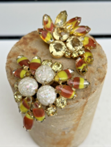 Yellow Orange Art Glass Rhinestone Vintage Juliana Style Domed Brooch Pi... - £97.89 GBP