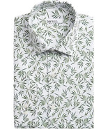 Bar III Mens Organic Cotton Slim-Fit Tossed Leaf-Print Dress Shirt Green... - $371.09 MXN