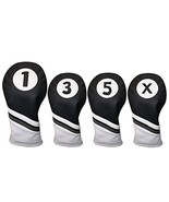 Majek Golf Headcovers Black and White Leather Style 1, 3, 5, X Driver an... - £31.15 GBP