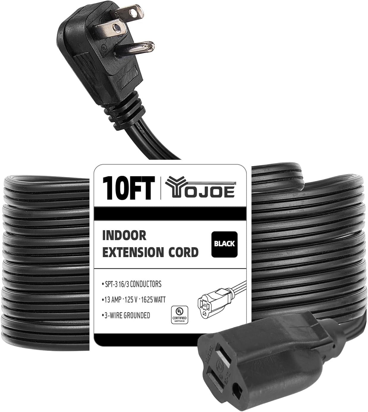 Yojoe 16/3 Black Flat Plug Extension Cord 10 Ft, 16Awg Flat Extension, U... - $28.94