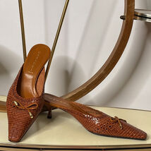 Casedei Woven Brown Leather Kitten Heel Mule Italian Designer Shoes - $295.25