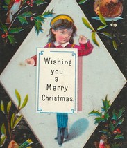 1860&#39;s - 1870&#39;s Antique Victorian Christmas Card W/ Child, Birds &amp; Fruits - $7.00