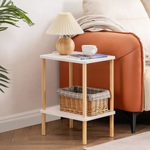 2 Tier End Table, Boho Side Table With Storage Shelf, Nightstand Bedside Table F - £42.65 GBP