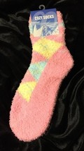 One Pair Women&#39;s Warm Fuzzy Cozy Slipper Socks Pink Argyle - £7.63 GBP