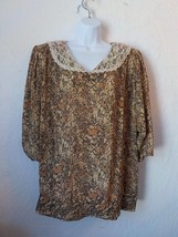 VTG Susan Richards California Brown Blouse Women 20W Floral Lace Collared Neck - £13.32 GBP