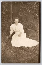 RPPC Edwardian Older Woman Seated in Forest Portrait Postcard G25 - £11.81 GBP