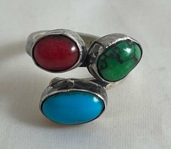 Southwest Sterling Silver Size 7.5 Multi-Stone Ring - £23.97 GBP