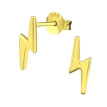 Lightning Bolt 925 Plain Silver Stud Earrings Gold Plated - £11.94 GBP