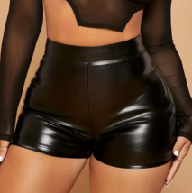 Women Wet Look Faux Leather Booty Shorts High Waist Hot Pants Clubwear Sz S BLAC - £7.46 GBP