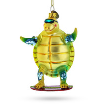 Cool Turtle Surfing - Blown Glass Christmas Ornament - £36.76 GBP
