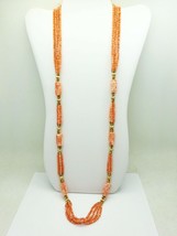 Angel Skin Multi-Strand Bead &amp; Carved Tube Coral Bead Necklace 14k Gold 36&quot; - £879.29 GBP