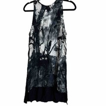 Motel Rocks Womens Dress Sz Medium Sleveless Black Crow Print Knee Length Hi Lo - £9.55 GBP