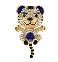 Stunning tiger teddy brooch vintage look broach diamonte gold plated pin jjj57 - £17.72 GBP