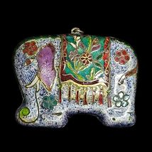 Vintage Chinese Cloisonne Enamel Elephant Pendant Blue Green Floral - $79.15