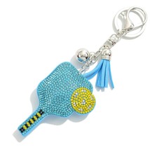 Blue Rhinestone Studded Puffer Pickleball Racket Keyring With Tassel - €11,86 EUR