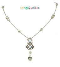 Women New White Pearl Swarovski Element Crystal Butterfly Pendant Chain Necklace - $9,999.00