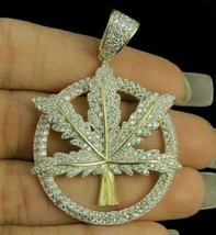 2.20Ct Simulated Diamond Men&#39;s Marijuana Leaf Pendant  925 Silver Gold Plated - £132.03 GBP