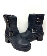 MIZ MOOZ LEATHER BUCKLE ANKLE BOOTS SIDE ZIP BLACK  37EU / 7US  # Z-22 - $1,287.43 MXN