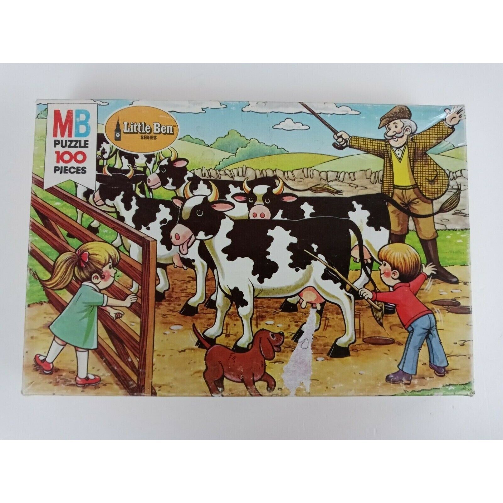 Primary image for Vintage 1981 Milton Bradley Little Ben Series 100 Piece Puzzle Cow Farm #4191-1