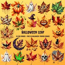 Halloween Watercolor Leaf Clipart: Spooky Autumn PNG Designs (Digital Do... - $2.46 CAD