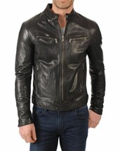 Jacket Leather Biker Black Mens Slim Fit Motorcycle Vintage Men S Cafe Racer 186 - £38.44 GBP+