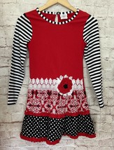 Counting Daisies Dress Girls Size 12 Long Sleeve Red Black Bandana Strip... - £22.75 GBP