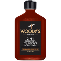 Woody's 3-N-1 shampoo, conditioner & body wash, 12 Oz.
