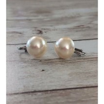 Vintage Clip On Earrings Domed Pearlescent Faux Pearl with Screw to Tighten - £8.64 GBP