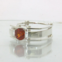 Red Orange Spessartite Garnet Solitaire Gents Silver Ring Design 502 size 9.25 - £154.99 GBP