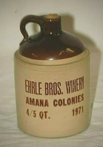 Vintage Amana Colonies Stoneware Crock Jug 4/5 Qt. Ehrle Bros. Winery Ma... - $34.64