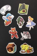 Lot of 9 Stickers Super Mario, Food, Game Controller, Karate Cat etc - $7.60