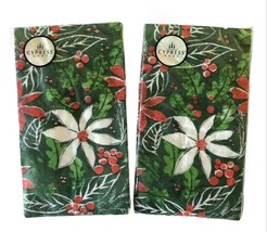 Paper Guest Towels Napkins Cypress Poinsettia Holly 15 Ct Set of 2 Christmas - £12.57 GBP