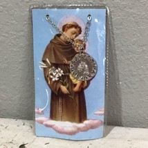 St Anthony Silver Tone  Medal with Chain NEW With Prayer - $9.89