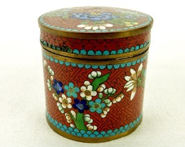 Enameled Copper Tea Canister, Chinese Cloisonne, Floral Pattern, 3&quot; Tall... - £23.08 GBP