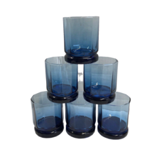 6 Anchor Hocking Essex Cobalt Blue 10 Sided Old Fashioned Glasses 9 oz Vintage - £45.99 GBP