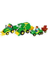 RC2 John Deere Hay Tractor Combine Harvester Gator 3 Wagons 2 Farmers & Rooster - $30.00