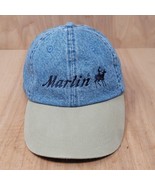 Vintage Marlin Rifle Hat Cap Strap back Blue Denim Leather Strap - $57.87