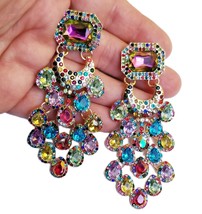 Rhinestone Drop Earrings, COLORFUL Chandelier Earrings, Dangle Austrian Crystal  - £31.41 GBP