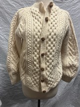 handmade Ireland Sweater, Cream Colored Wool and Button up  - $58.41
