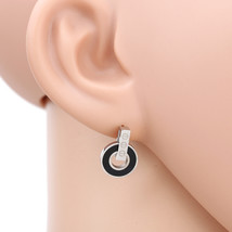 Silver Tone Post Earrings With Jet Black Faux Onyx Inlay - £17.95 GBP