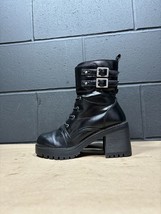 Vintage Y2K Mudd Black Chunky Platform Heel Buckle Zip Boots Size 7 1/2 M - £59.44 GBP
