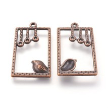 2 Bird Charms Antiqued Copper Caged Chandelier Link Pendants Animal Jewelry 34mm - £2.34 GBP
