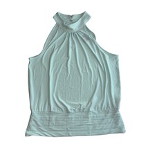 WHBM Aqua Blue Mock-Neck Halter Sleeveless Blouse Banded Bottom Womens L... - $31.99