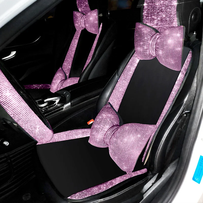 Crystal Pink Diamond Car Seat Covers Mat Four Seasons Universal Car Seat... - $15.34+