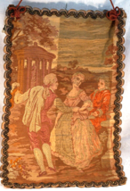 Antique Hanging Woven Tapestry Courting Colonial Couple &amp; Scenery - £24.03 GBP